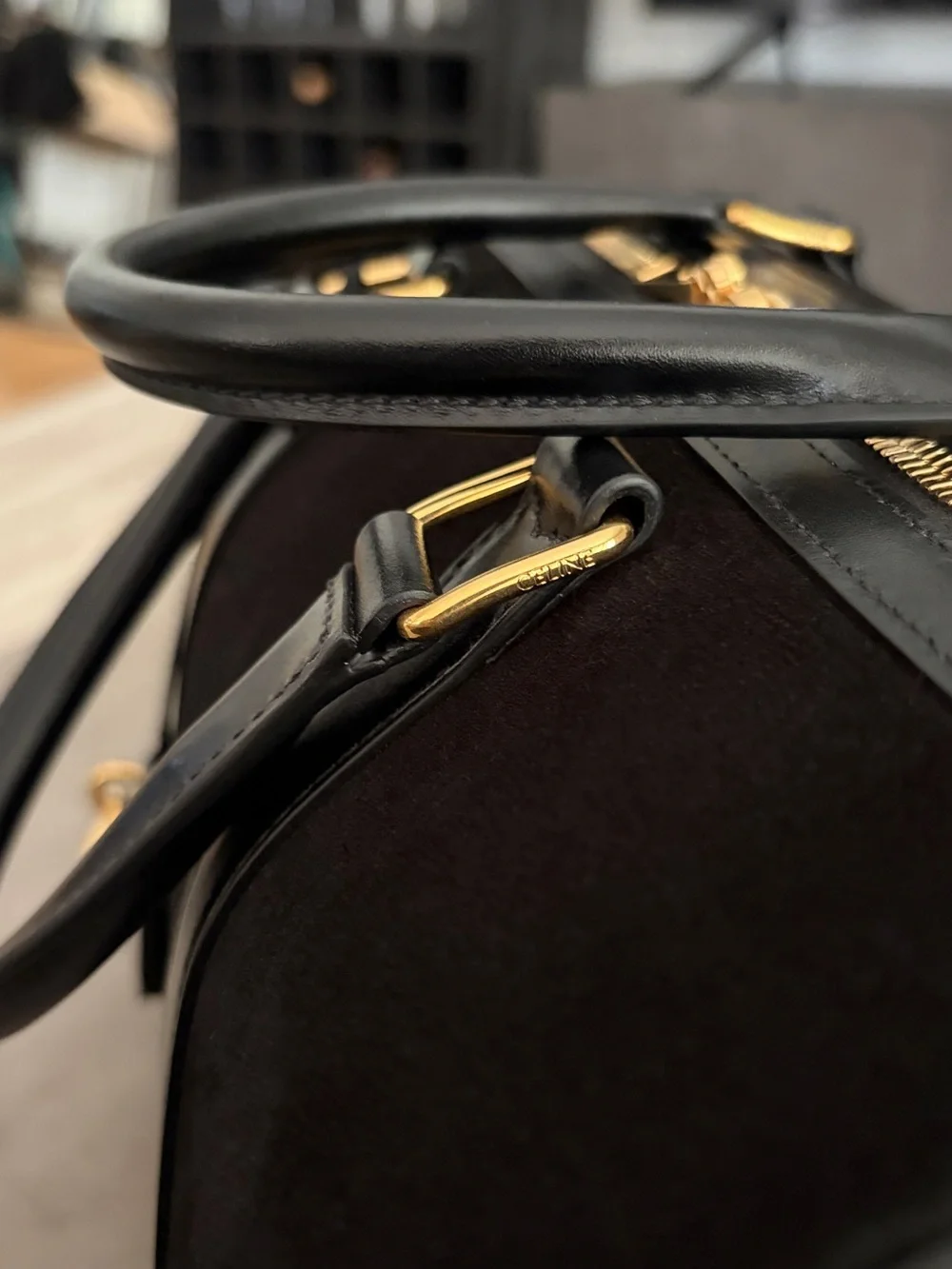 Celine Large Boston Bag in Black Suede